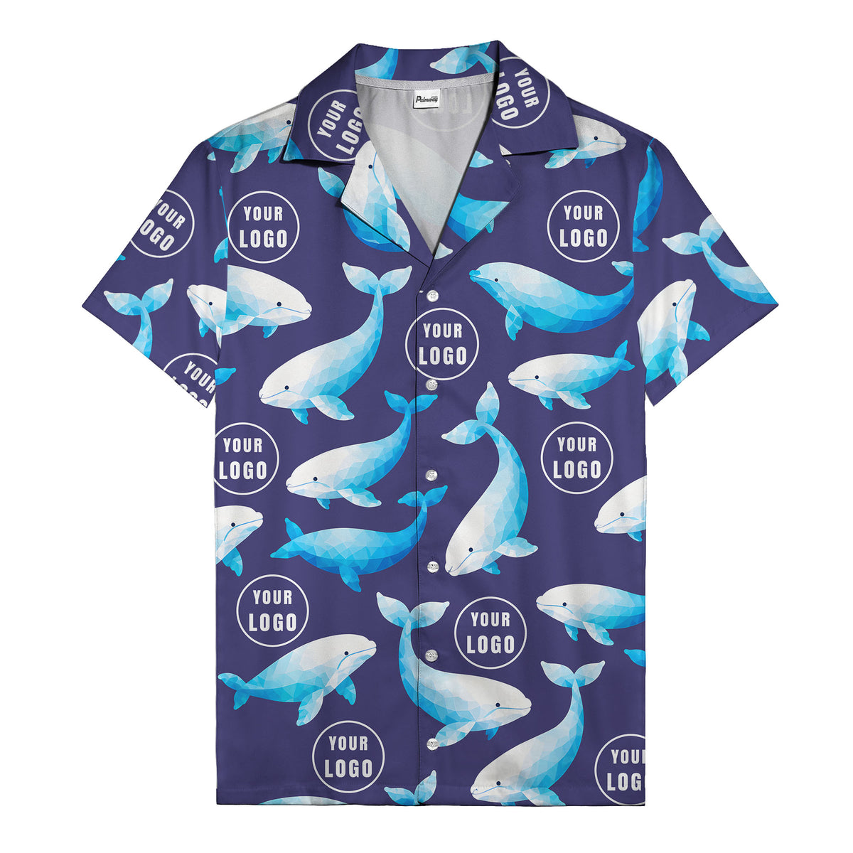 geometric beluga whales & custom logo circles hawaiian shirt for oceanic adventures