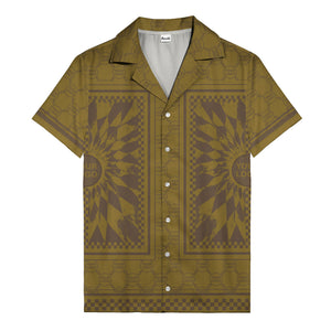 geometric palm leaves checkerboard border hawaiian shirt for men