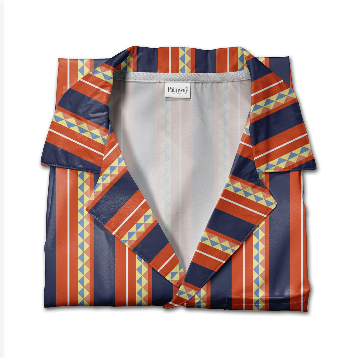 Geometric Triangle Stripe Hawaiian Shirt Navy Burnt Orange White