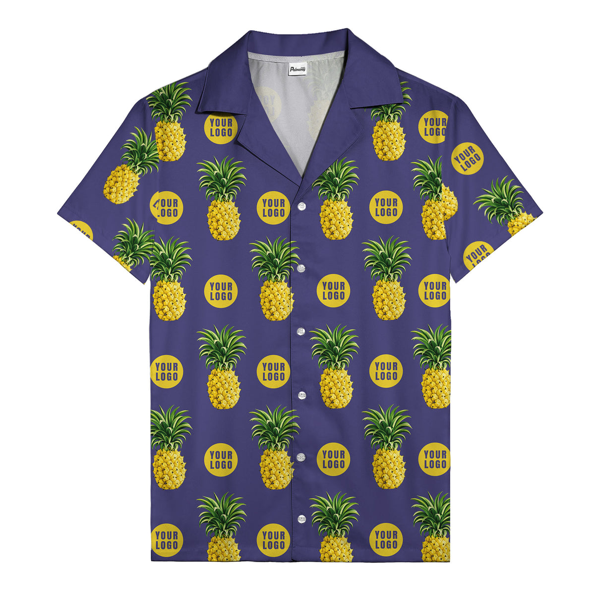 golden pineapple repeat & custom logo circles black hawaiian shirt
