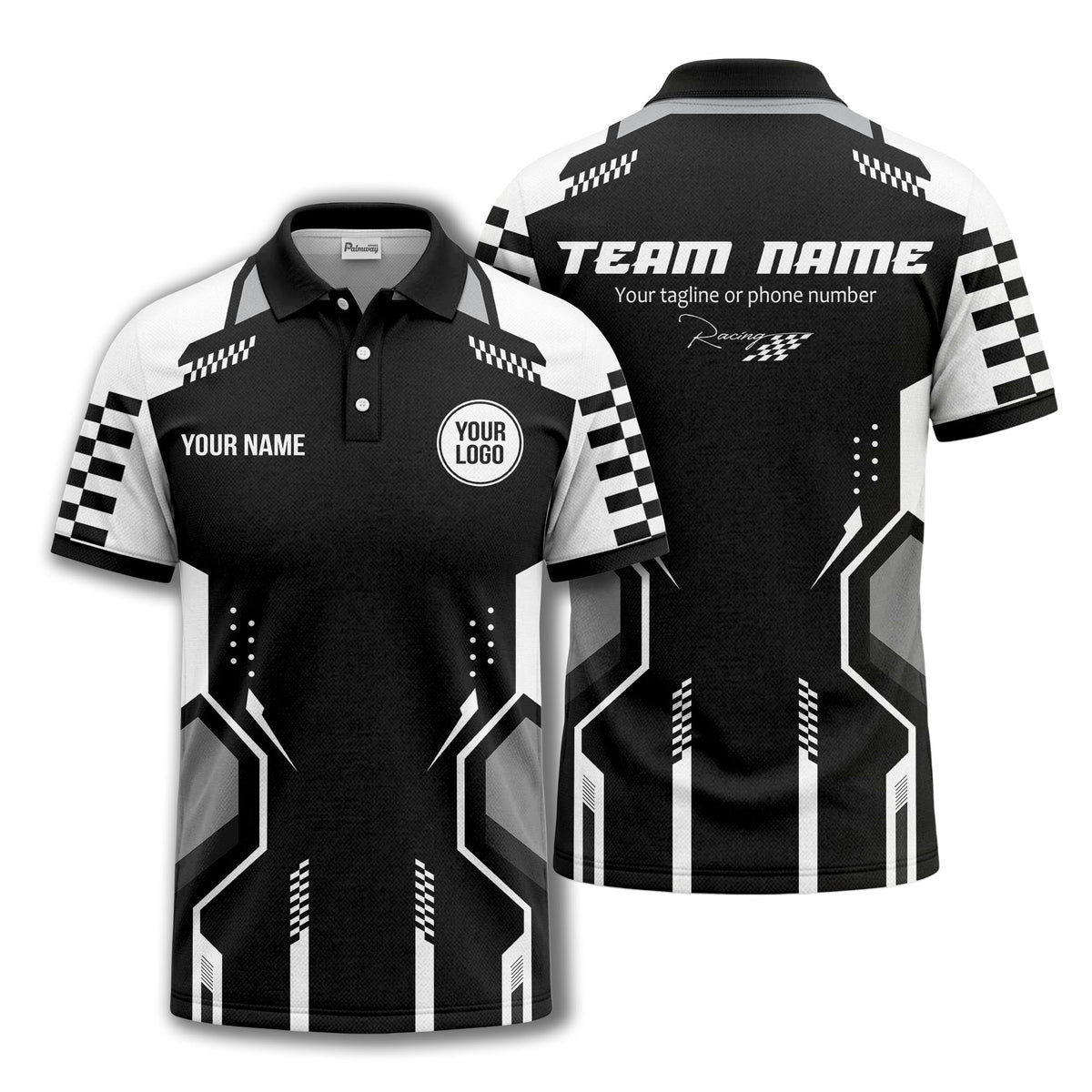hexagonal checkerboard dots & lines modern geometric polo shirt