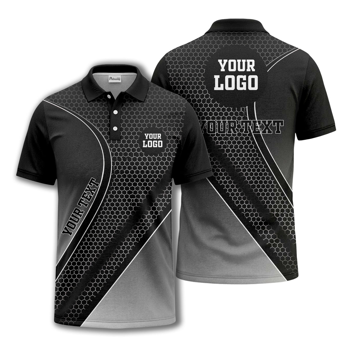 hexagonal gradient geometric print with customizable logo polo shirt