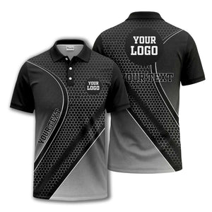 hexagonal gradient geometric print with customizable logo polo shirt