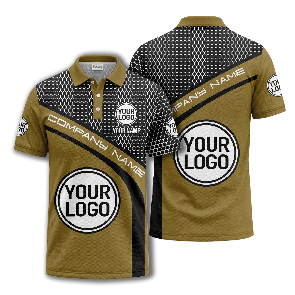 hexagonal grid monogram logo corporate polo shirt for men