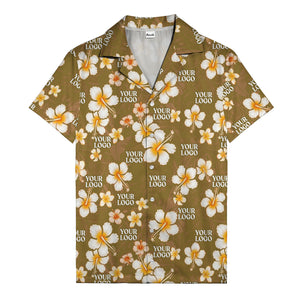 hibiscus & plumeria photoreal hawaiian shirt with customizable logo