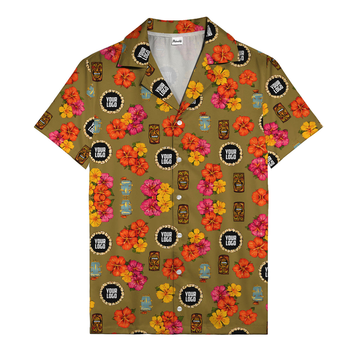 hibiscus & tiki masks all-over print hawaiian shirt for beach getaway