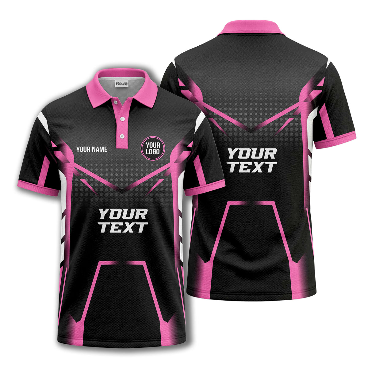 hot pink diagonal stripes & geometric lines esports polo shirt