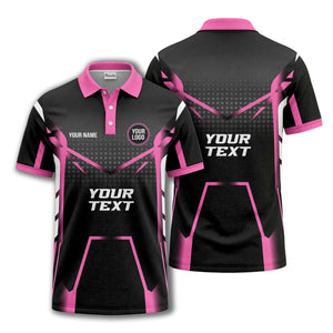 hot pink diagonal stripes & geometric lines esports polo shirt