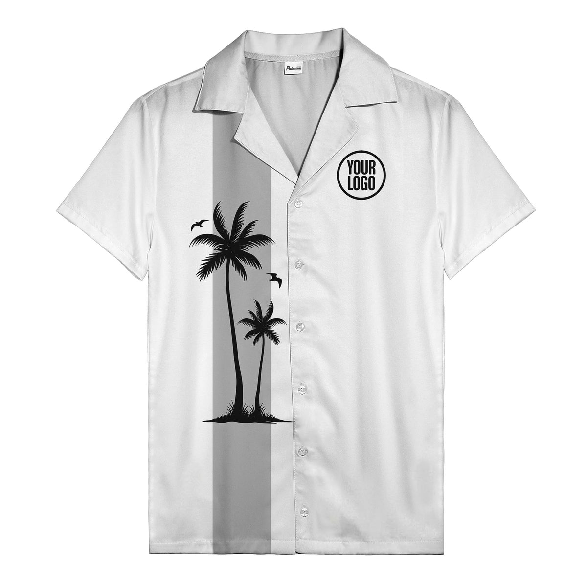 illustrated tropical island palm trees & birds yellow hawaiian shirt for men