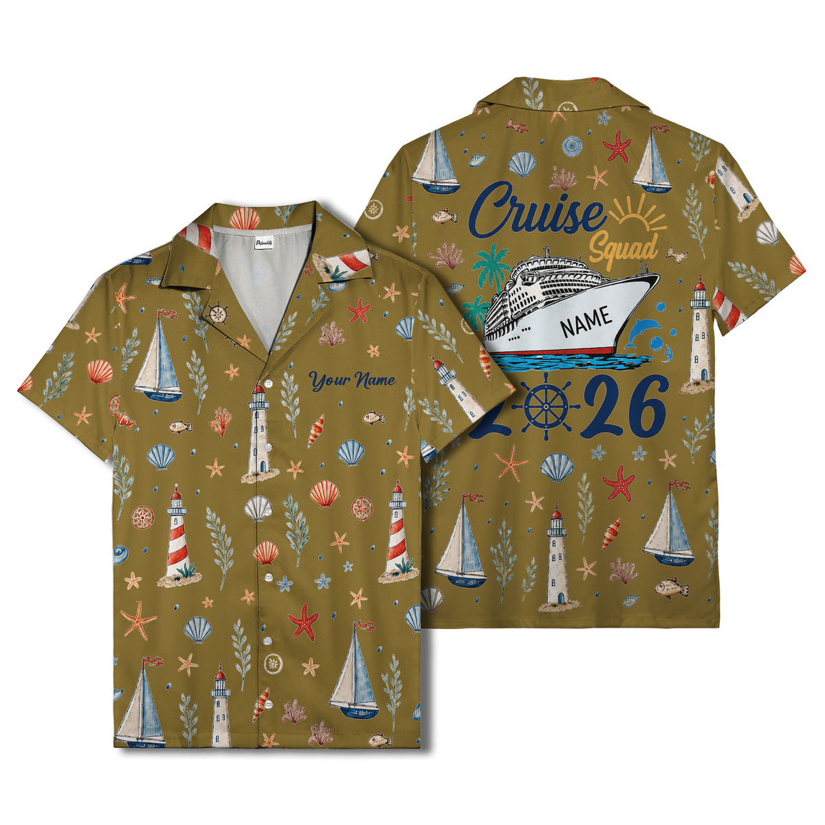 lighthouses sailboats seashells watercolor nautical hawaiian shirt for men
