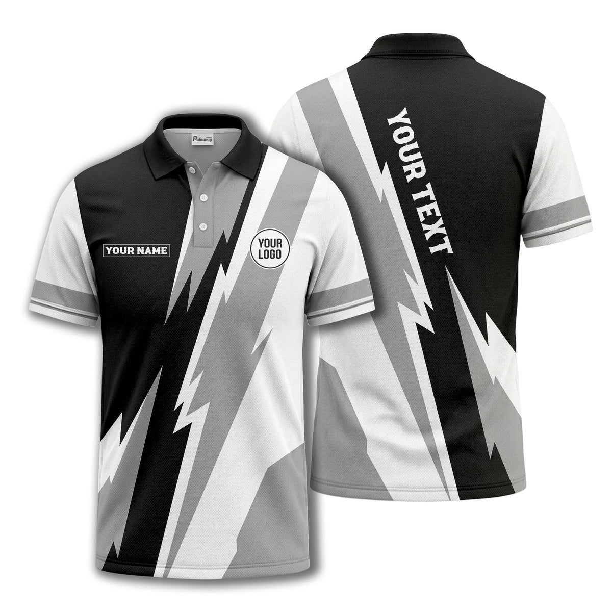 lightning bolt & geometric stripes polo shirt for men