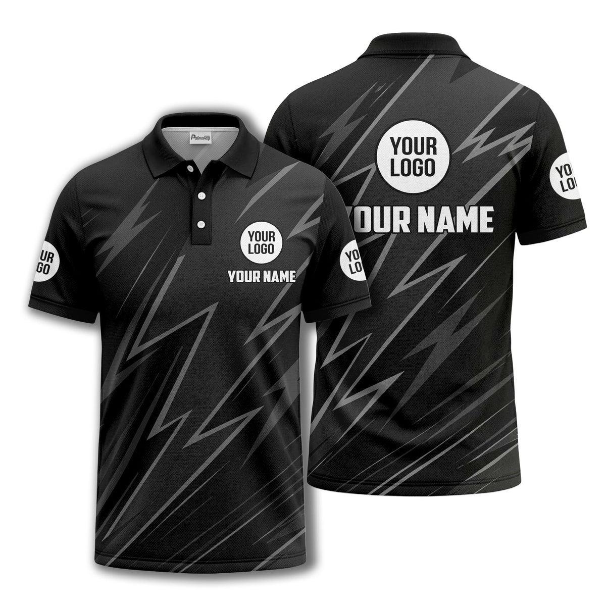 lightning bolt pattern with custom logo and name polo shirt for men