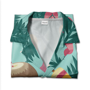 Mint Green Watercolor Coconut Face Hawaiian Shirt with Plumeria Flowers