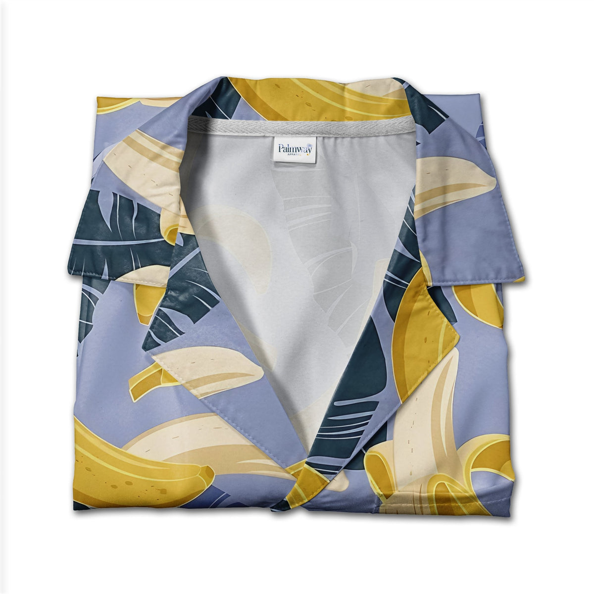 Modern Banana Hawaiian Shirt with Teal Leaves on Soft Lavender