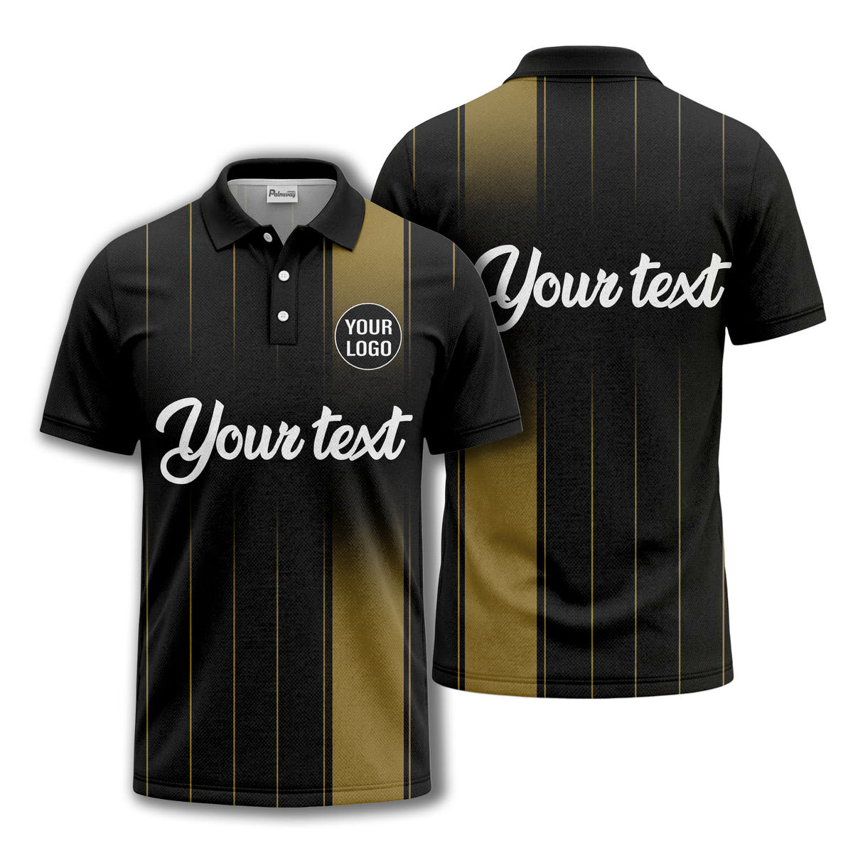 monochrome gradient vertical stripes with custom logo text polo shirt