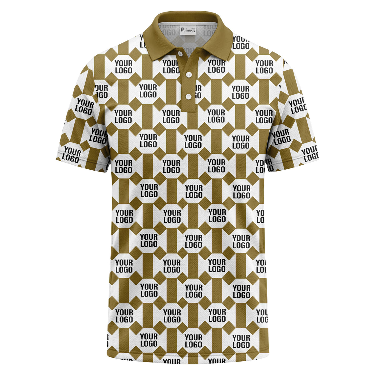 monochrome hexagon repeat custom logo geometric polo shirt for men
