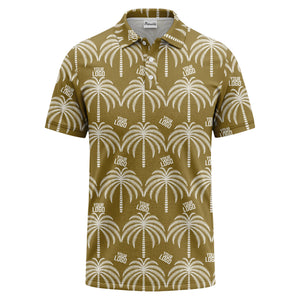 monochrome palm tree logo repeat hawaiian graphic polo shirt