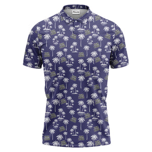 monochrome palm trees & custom logo repeat black white polo shirt