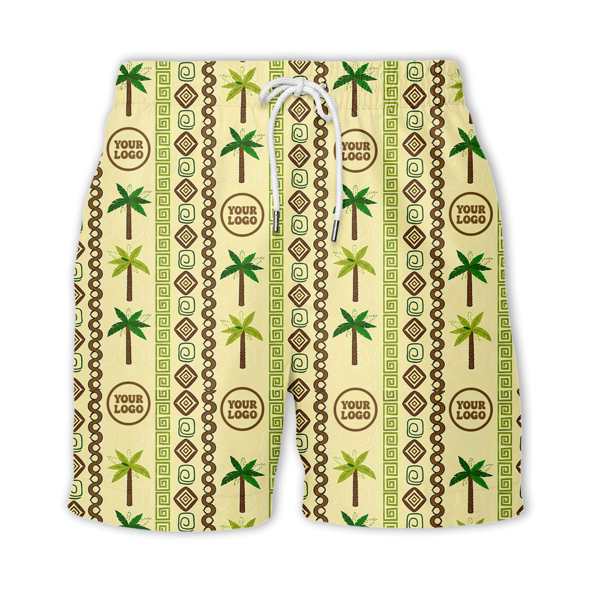 palm tree & monogram logo repeat vintage beige hawaiian shirt