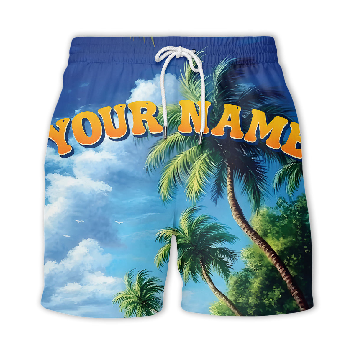 palm trees over ocean waves photorealistic hawaiian shirt