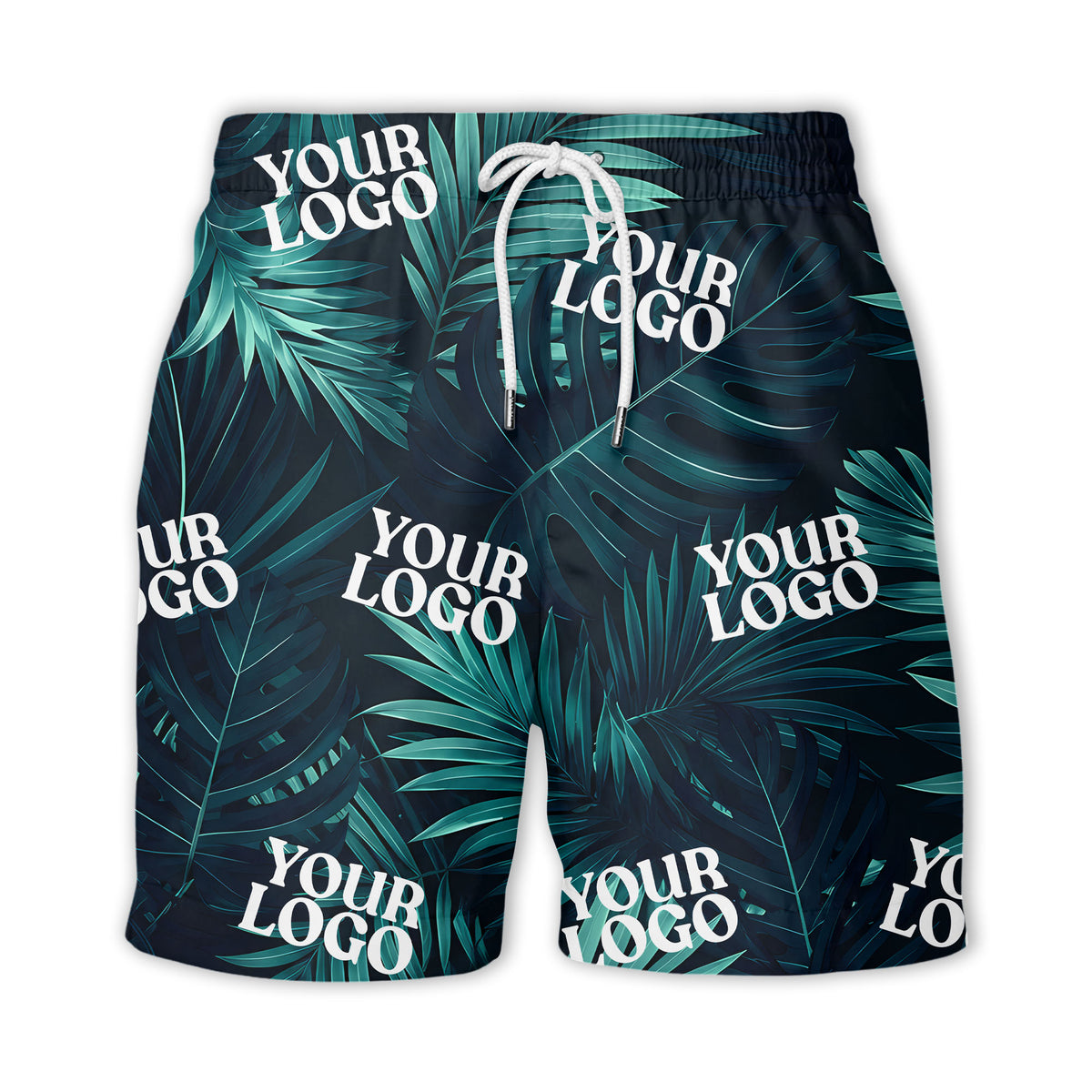 photorealistic palm leaves custom logo navy blue hawaiian shirt