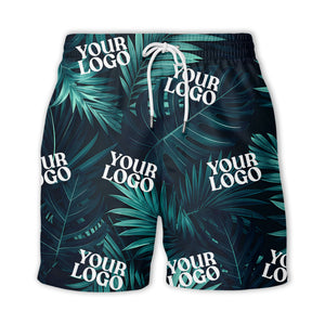 photorealistic palm leaves custom logo navy blue hawaiian shirt