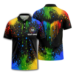 rainbow paint splatter custom logo personalized polo shirt
