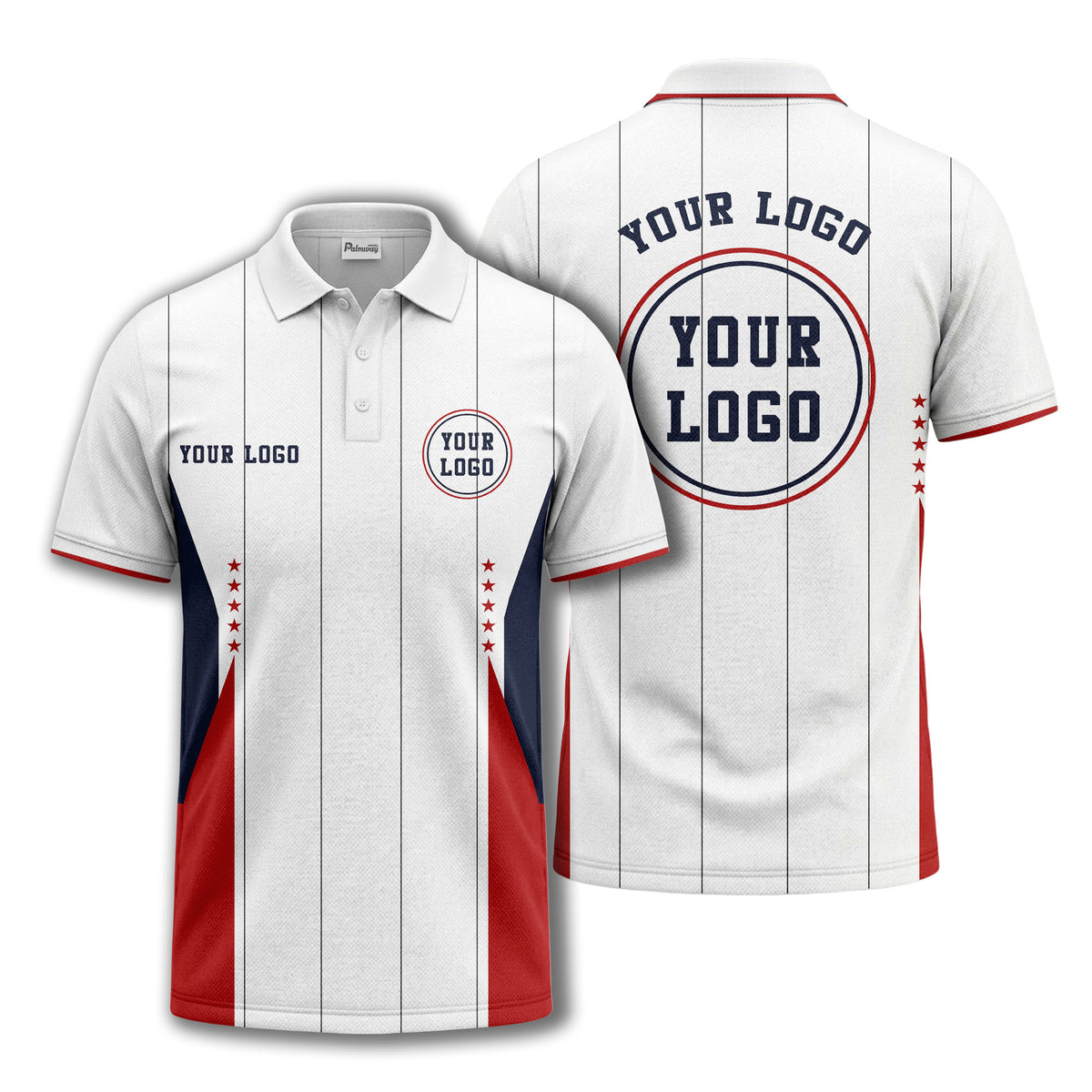 red stars & navy stripes custom logo golf performance polo shirt