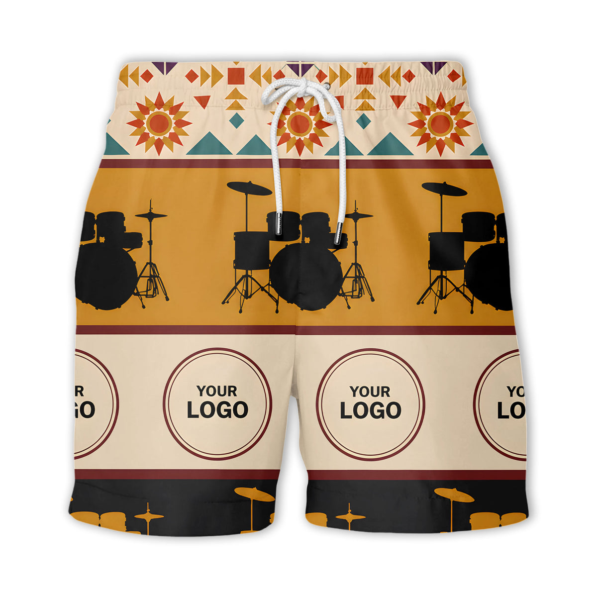 retro drum kits & sunburst geometric border hawaiian shirt