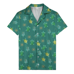 sea turtles and golden logo rings hawaiian shirt for men