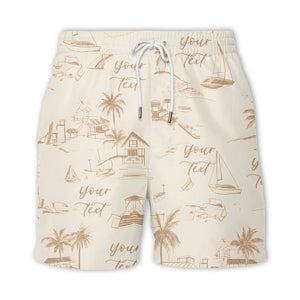 sketch illustrated palm trees & sailboats beach houses hawaiian shirt