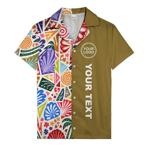 spiral motifs palm leaves hibiscus geometric hawaiian shirt for men