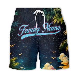 starry night sunset palm trees & hibiscus hawaiian shirt