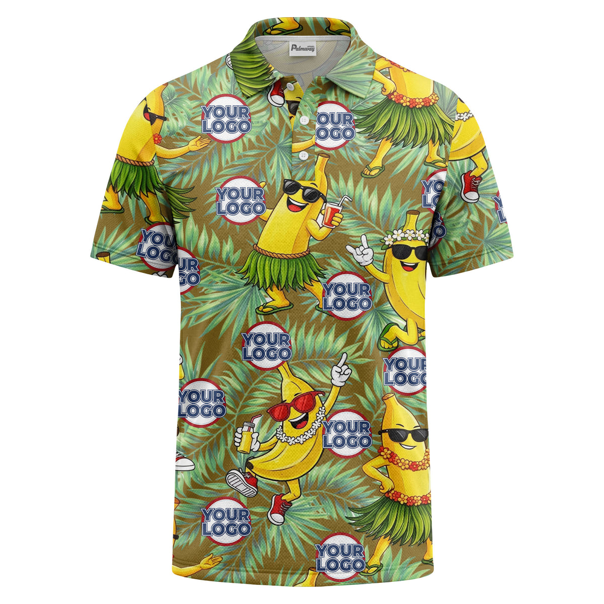 sunglass bananas luau palm leaves polo shirt for men