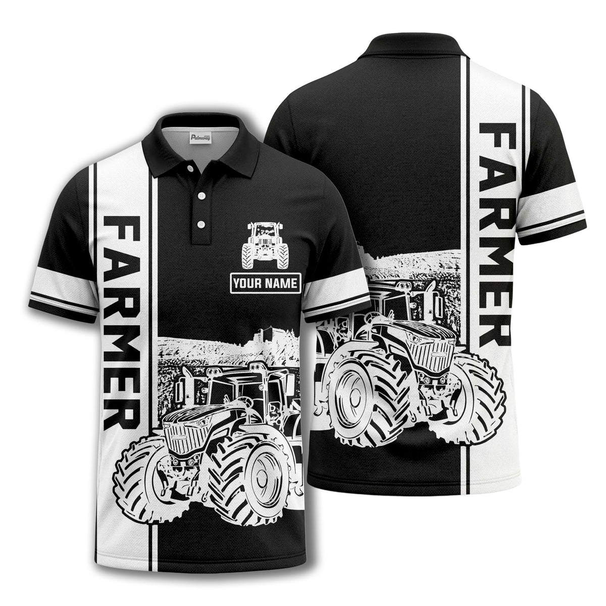 tractor farm scene graphic illustration polo shirt for men