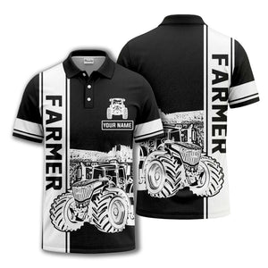 tractor farm scene graphic illustration polo shirt for men