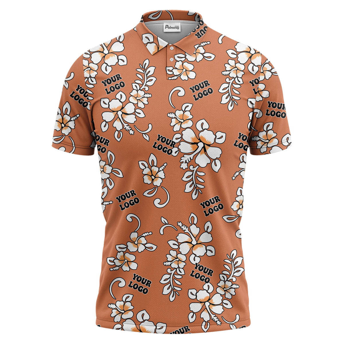tropical floral hawaiian orange flowers leaves polo shirt for beach getaways