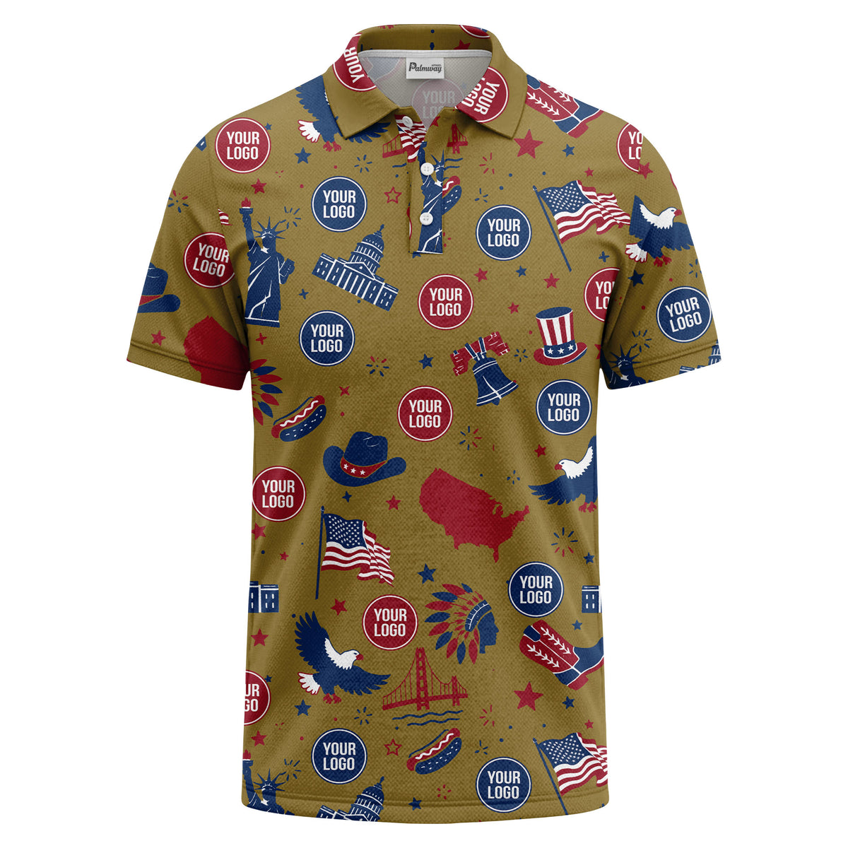 vintage cartoon bald eagles & statue of liberty icons patriotic polo shirt