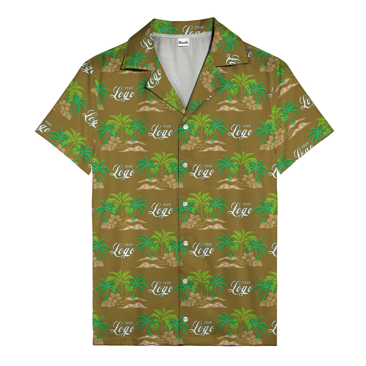 vintage palm tree oasis with monogrammed logo repeat hawaiian shirt