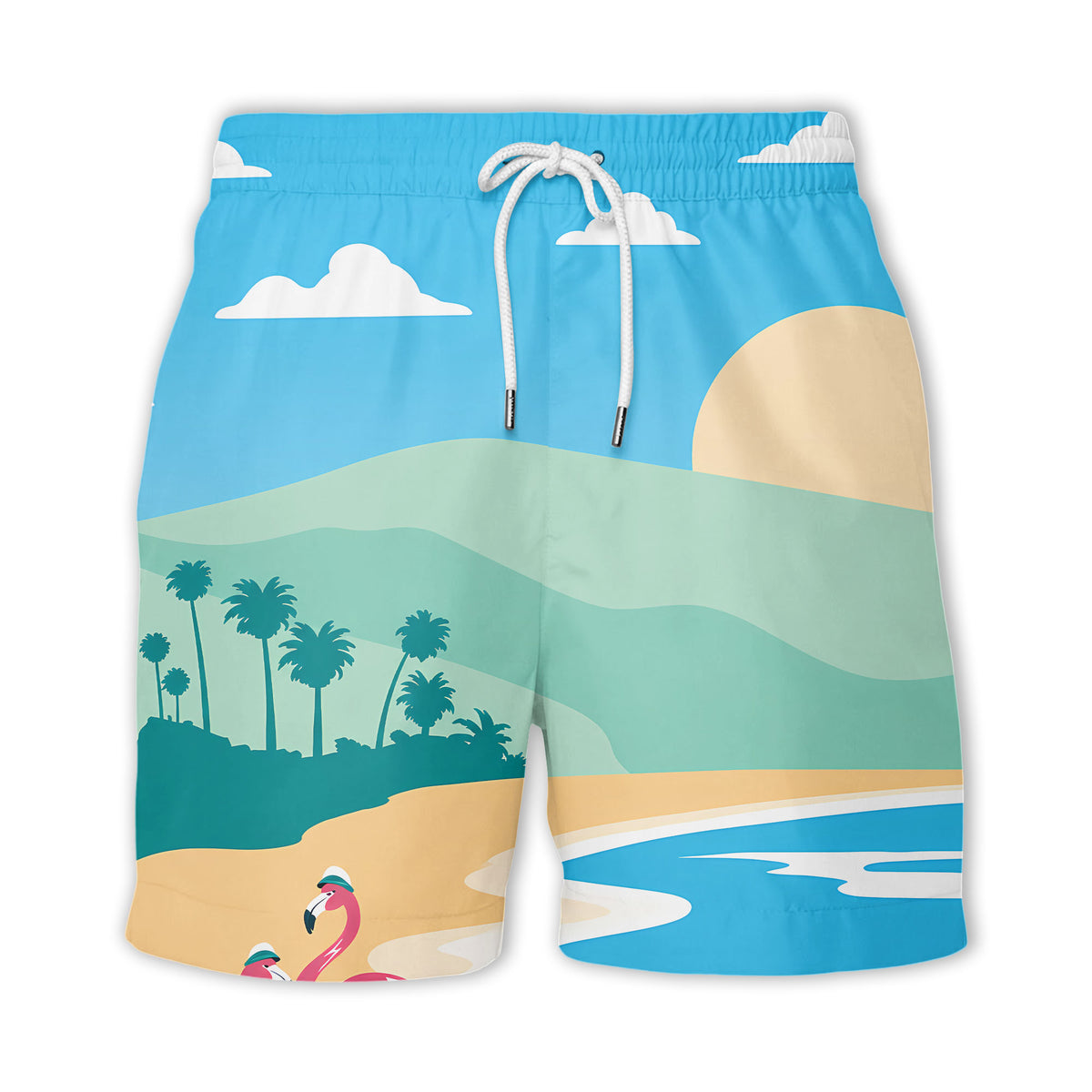 watercolor flamingos at palm sunset hawaiian shirt for beach days