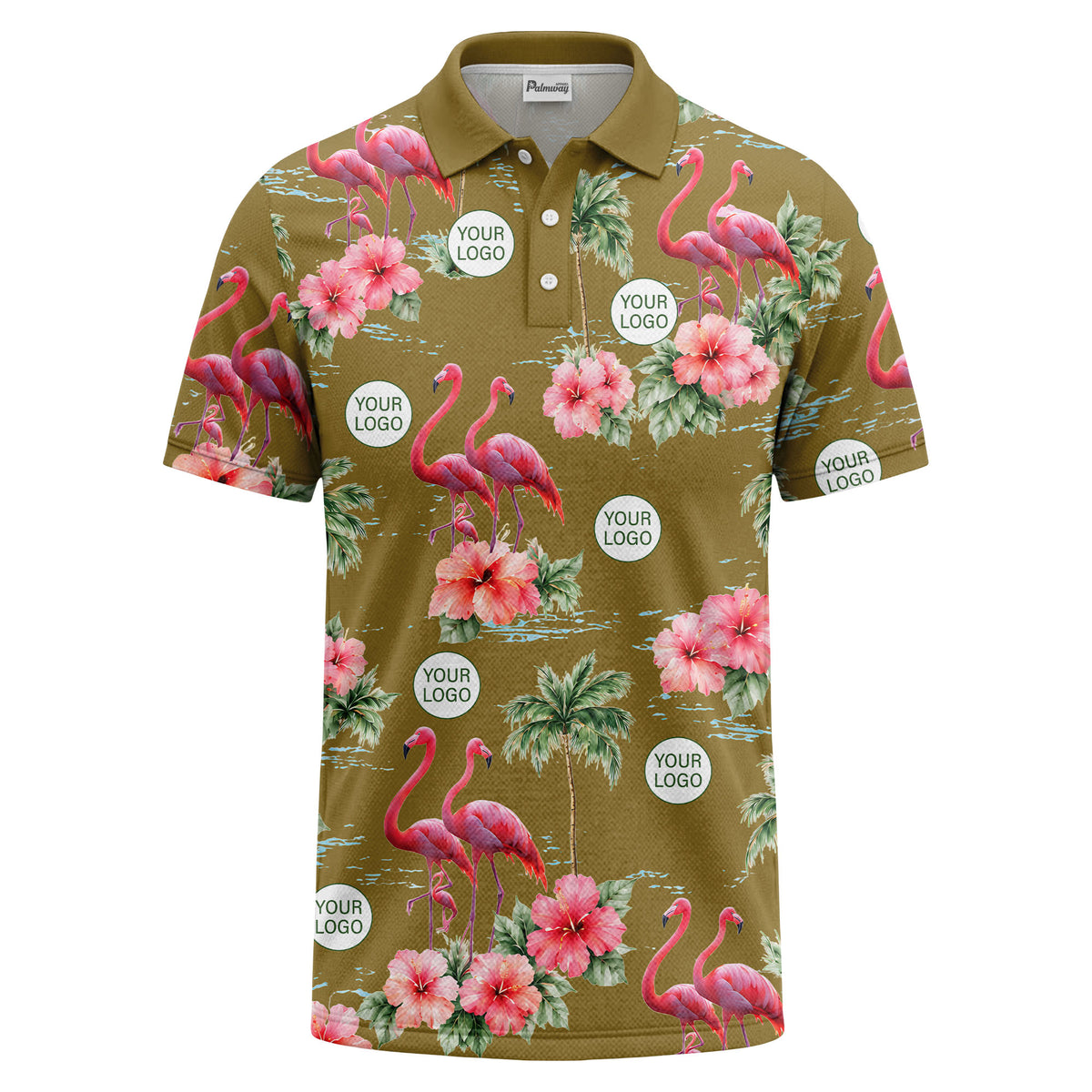 watercolor flamingos & hibiscus palm trees polo shirt for men