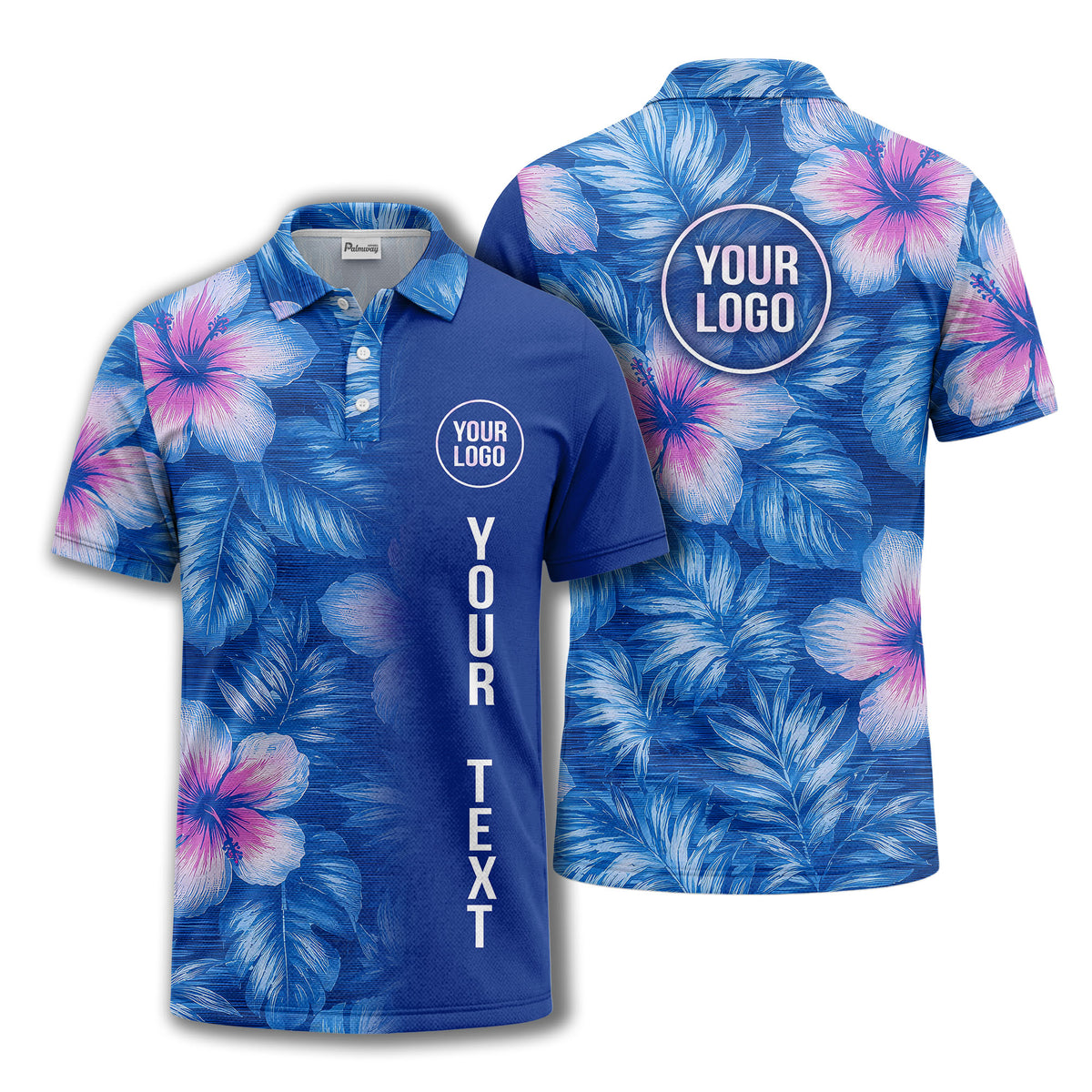 watercolor hibiscus & palm leaves tropical polo shirt for men
