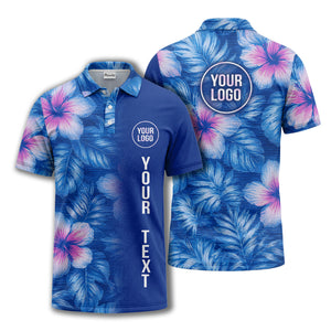watercolor hibiscus & palm leaves tropical polo shirt for men