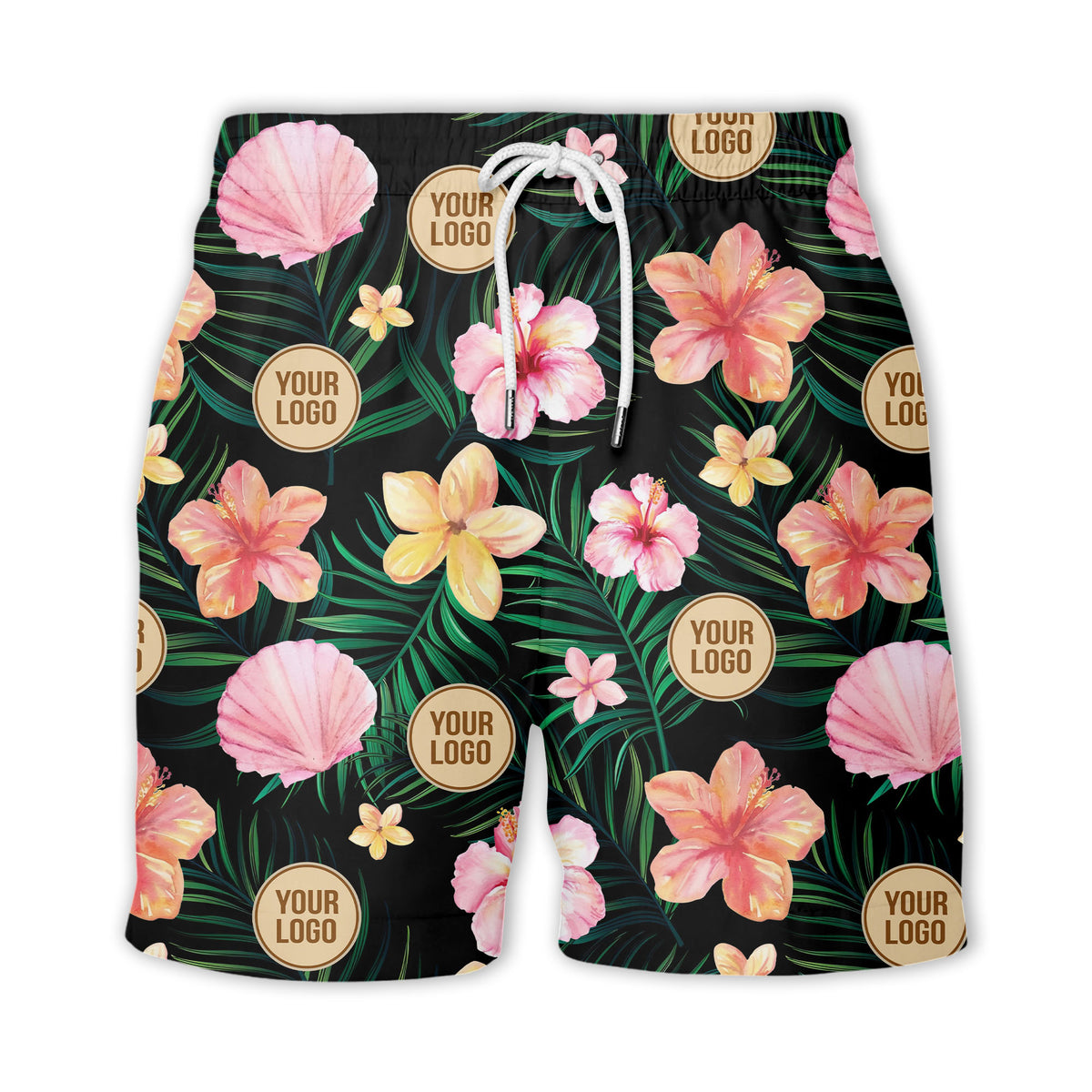 watercolor hibiscus plumeria custom logo black hawaiian shirt
