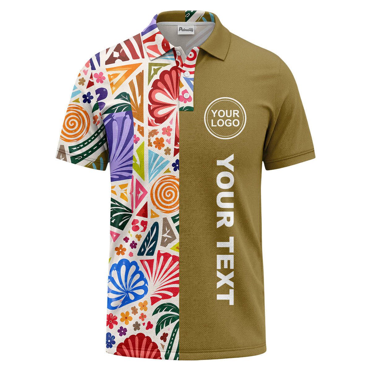watercolor palm leaves swirls custom geometric all over print polo shirt