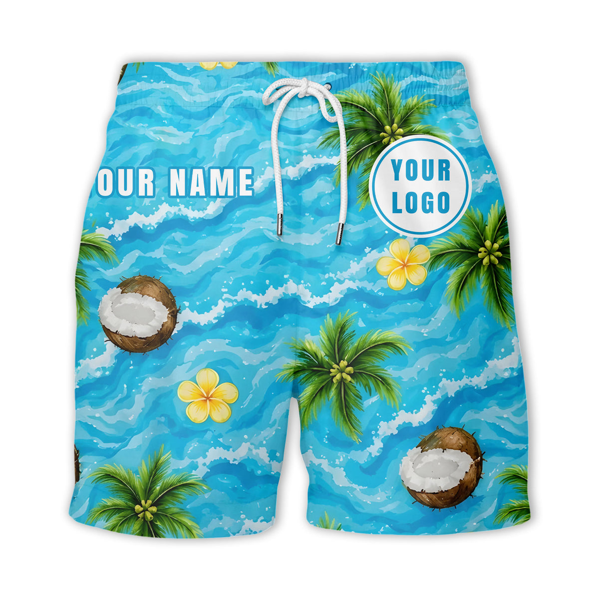 watercolor palm trees coconuts ocean waves hawaiian shirt for men