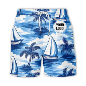 watercolor sailboats drifting through palm tree islands hawaiian shirt for men