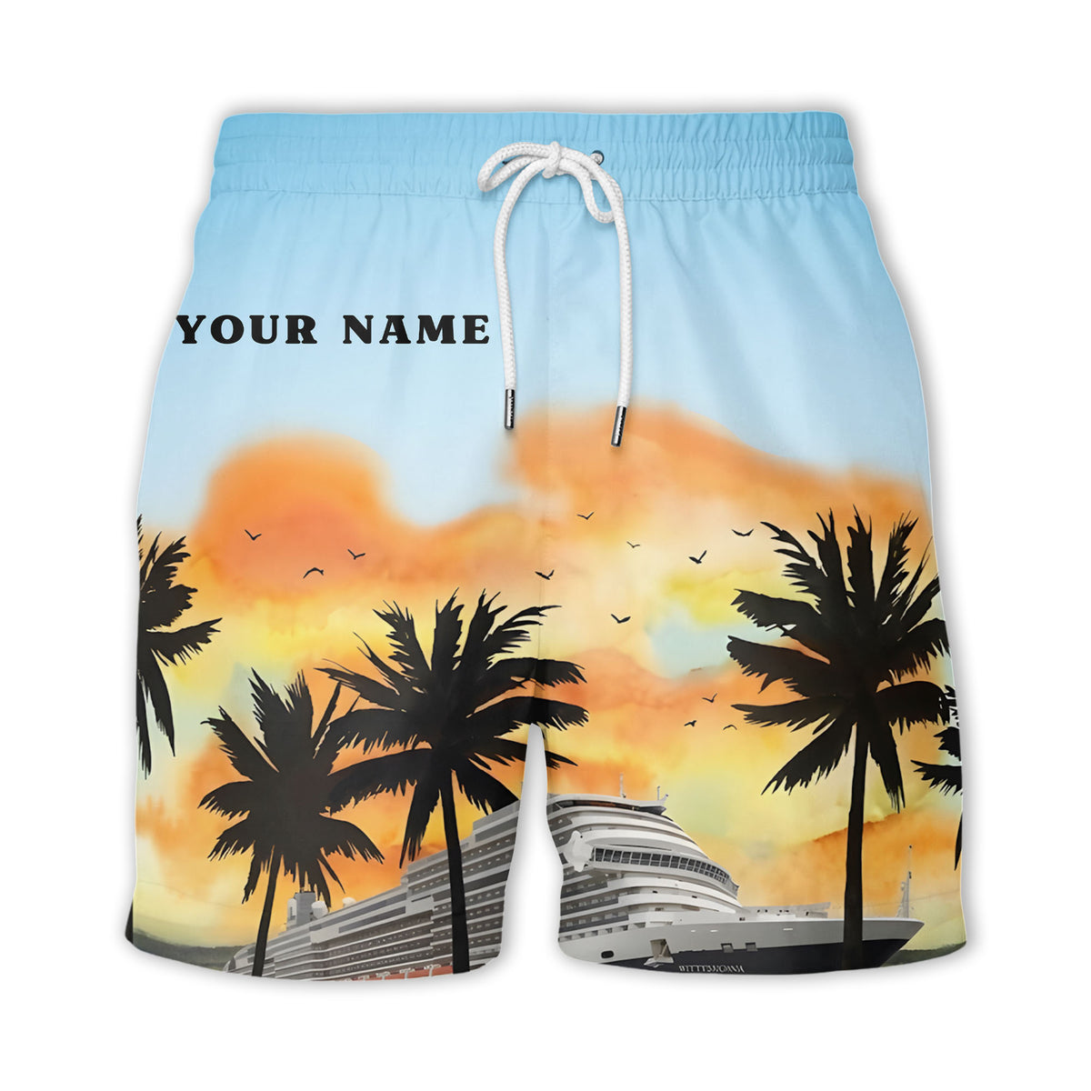watercolor sunset cruise ship palm trees hawaiian shirt for men