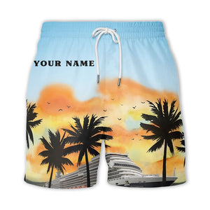 watercolor sunset cruise ship palm trees hawaiian shirt for men