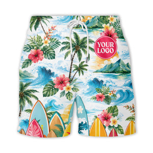 watercolor surfboards palm trees hibiscus hawaiian shirt for men